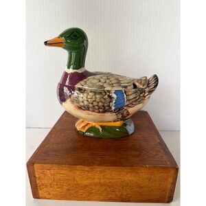 Handcraft  Ceramic Mallard Duck Lidded Dish Tureen Hand Painted Green
